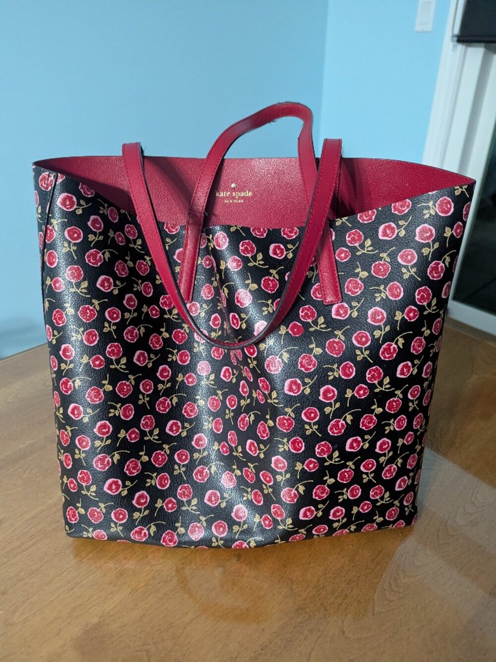 Kate Spade Arch Place Mya Reversible Tote (Red & Rose Print)